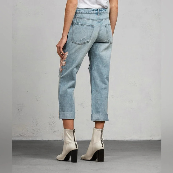 AllSaints Alana Embroidered Bird Distressed Boyfriend Jeans in Blue/Pink Size 26 - Picture 4 of 13